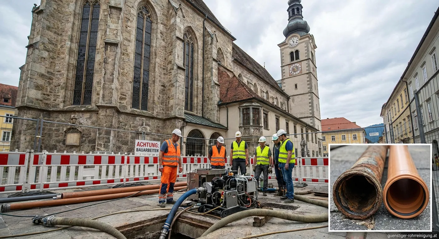 Dom zu Klagenfurt Außenansicht mit Fokus auf historische Architektur und Kanaldeckel