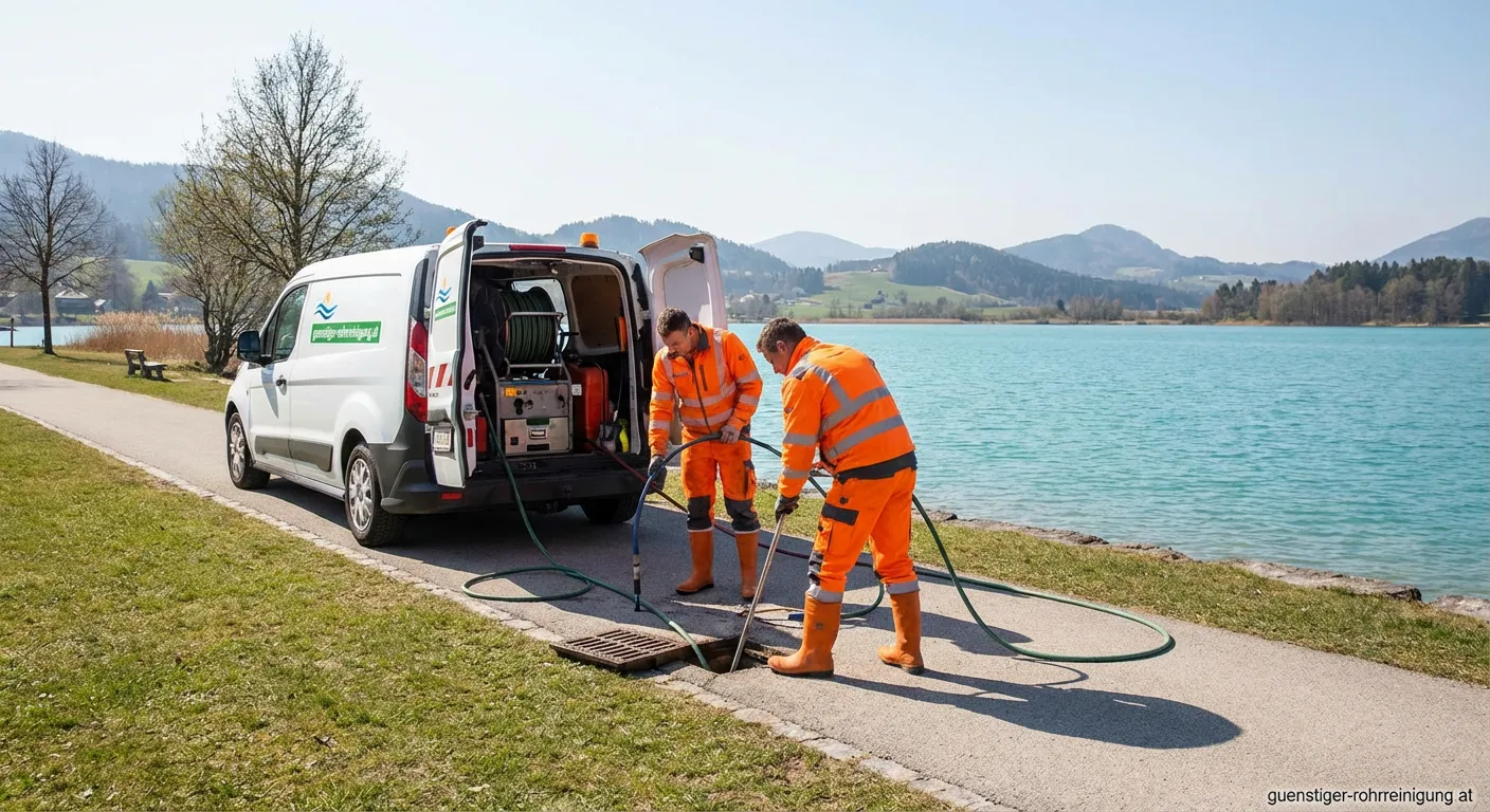 Profi bei der Kanalreinigung am Faaker See