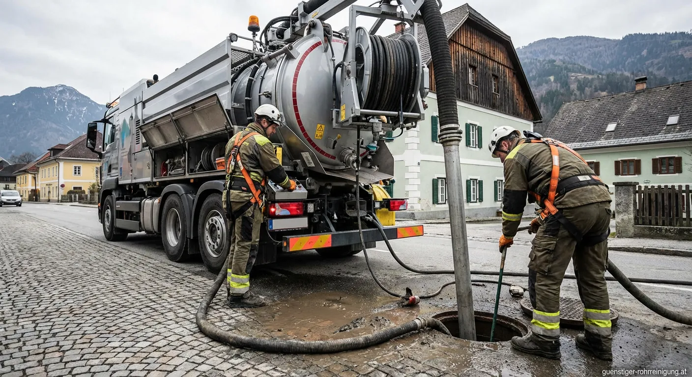 Facharbeiter bei der Kanalreinigung Rottenmann mit Hochdruckspülgerät