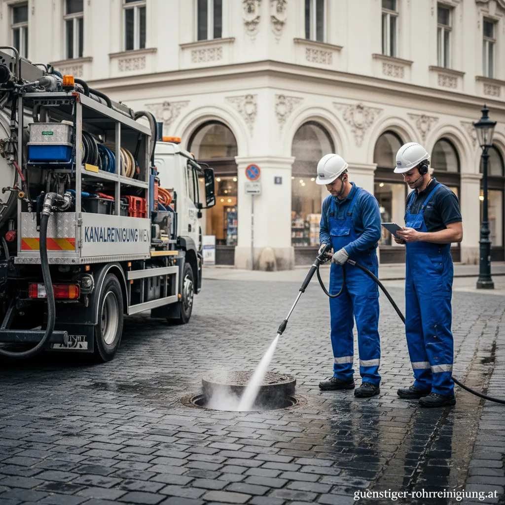 Team bei der Kanalreinigung in Wien Mitte