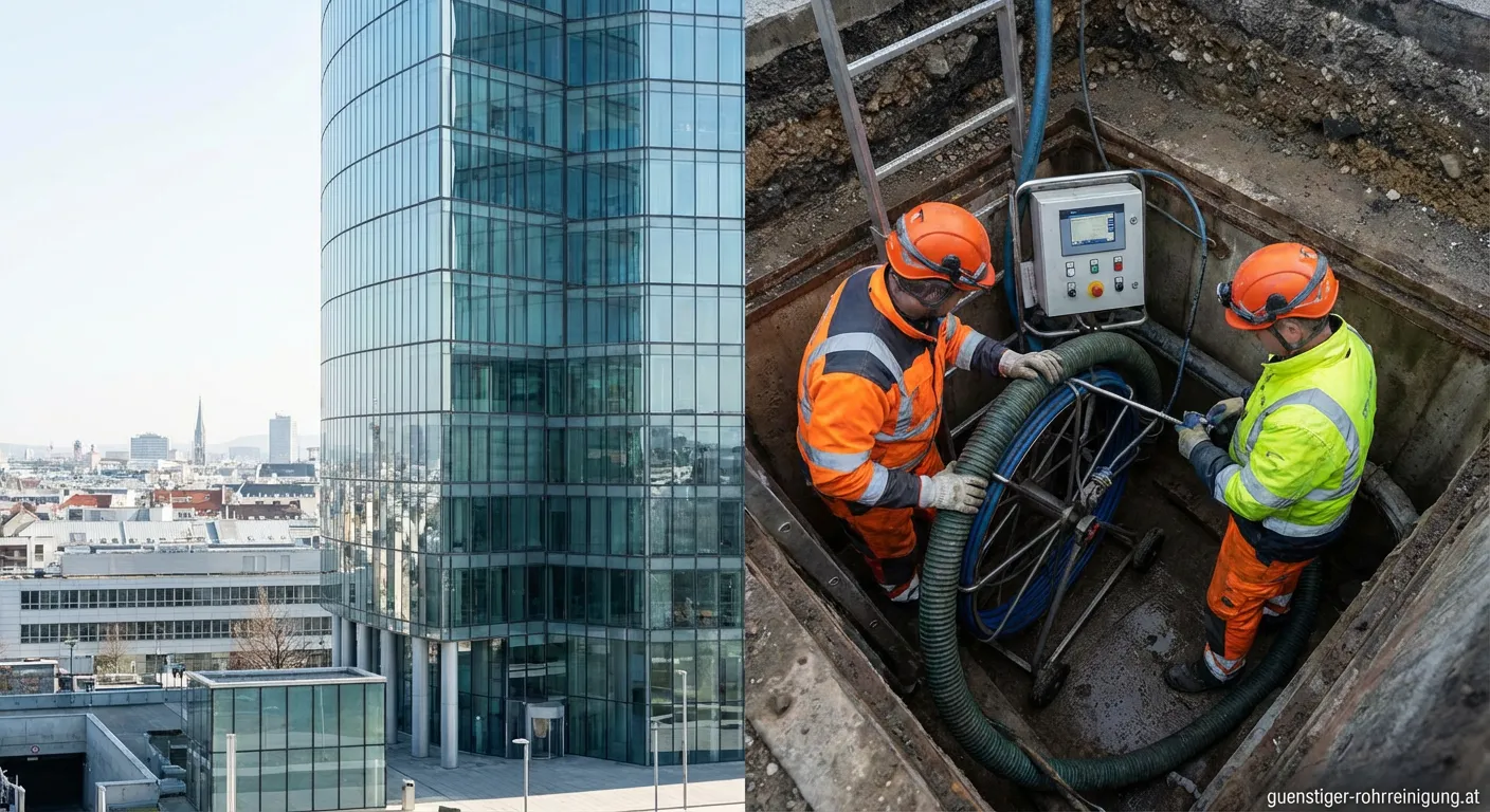 Techniker bei der Kanalwartung im Millennium Tower mit Spezialkamera