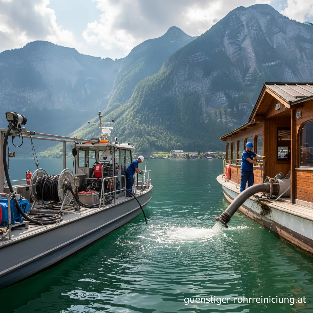 Team bei der Rohrreinigung an einem Schiff der Hallstättersee-Schifffahrt