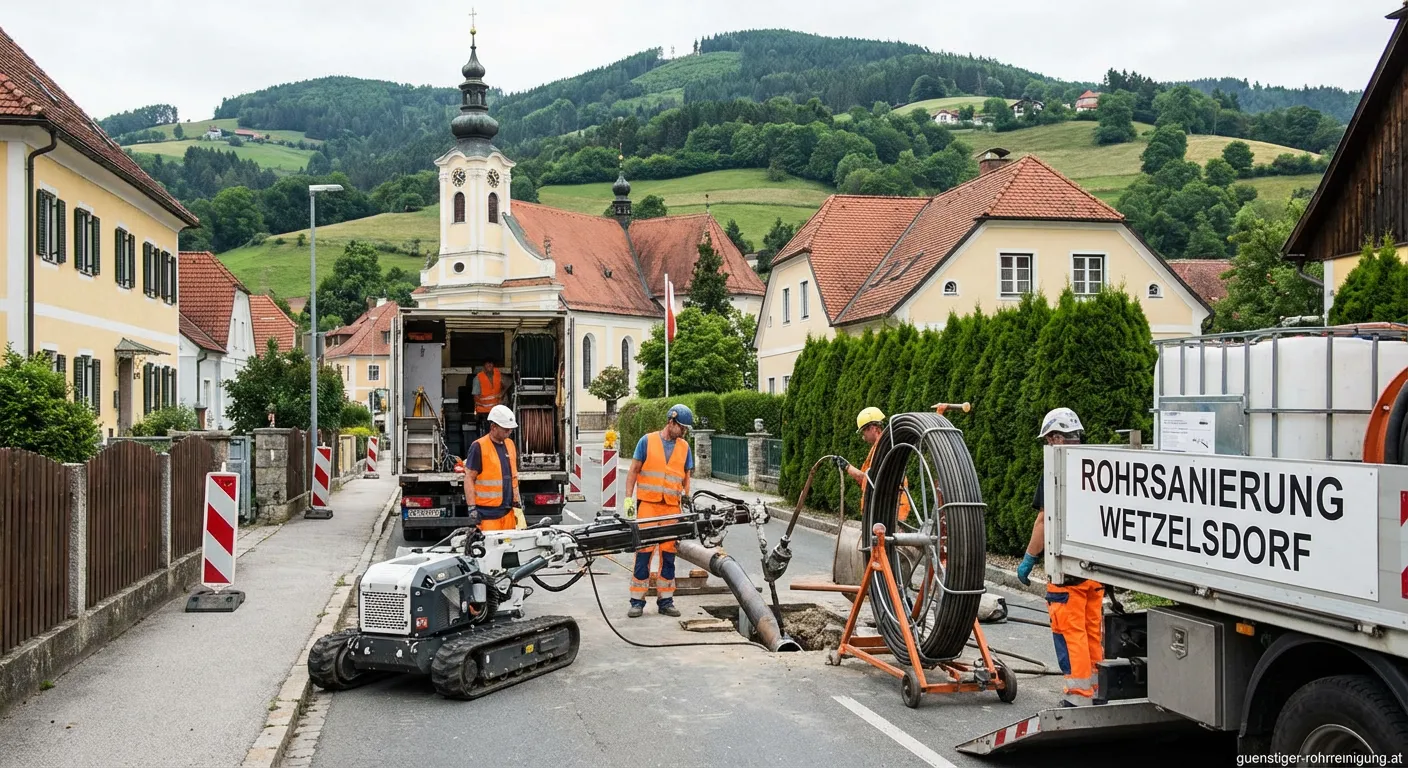 Techniker bei der grabenlosen Rohrsanierung in Wetzelsdorf