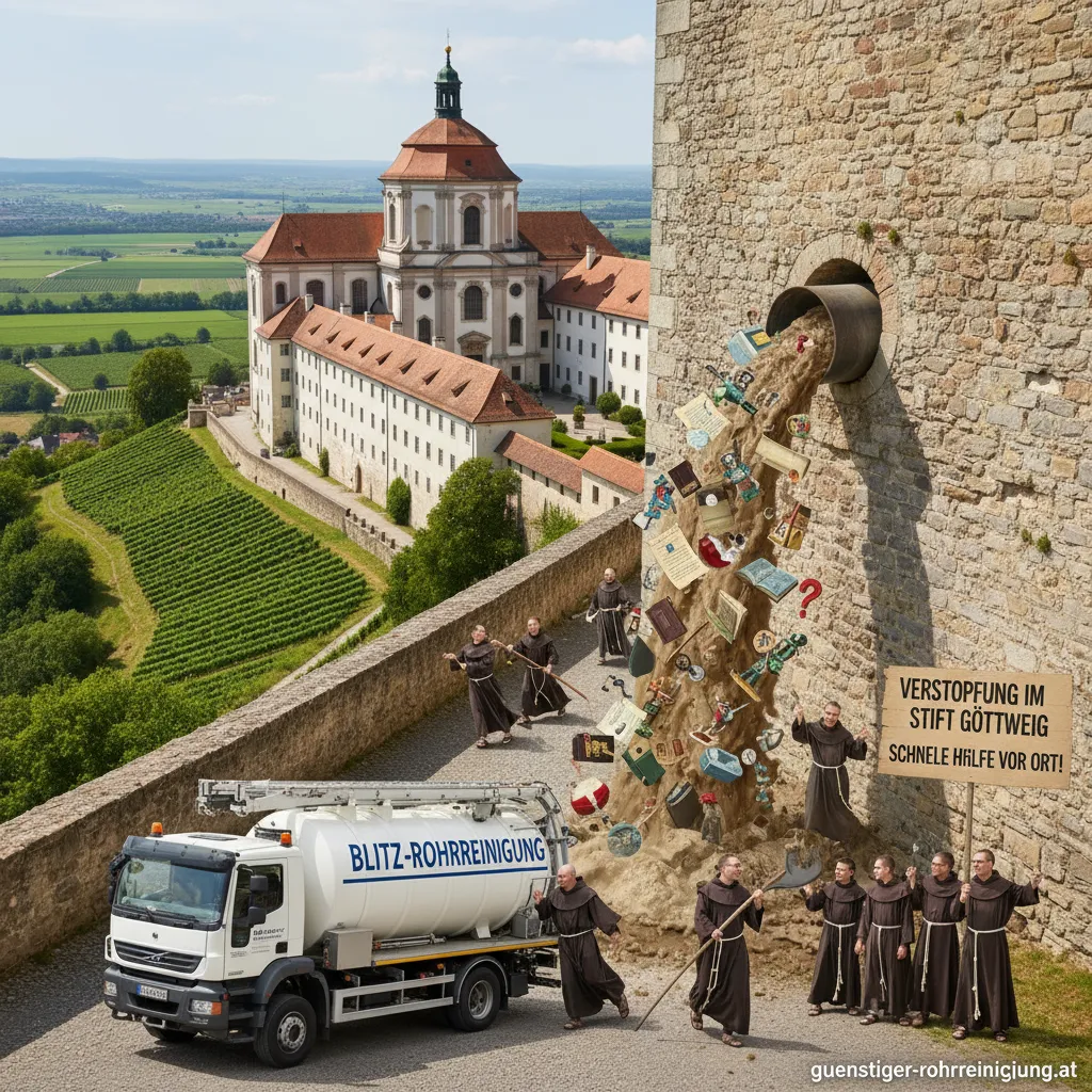 Historisches Stift Göttweig mit einem Wasserrohr im Vordergrund