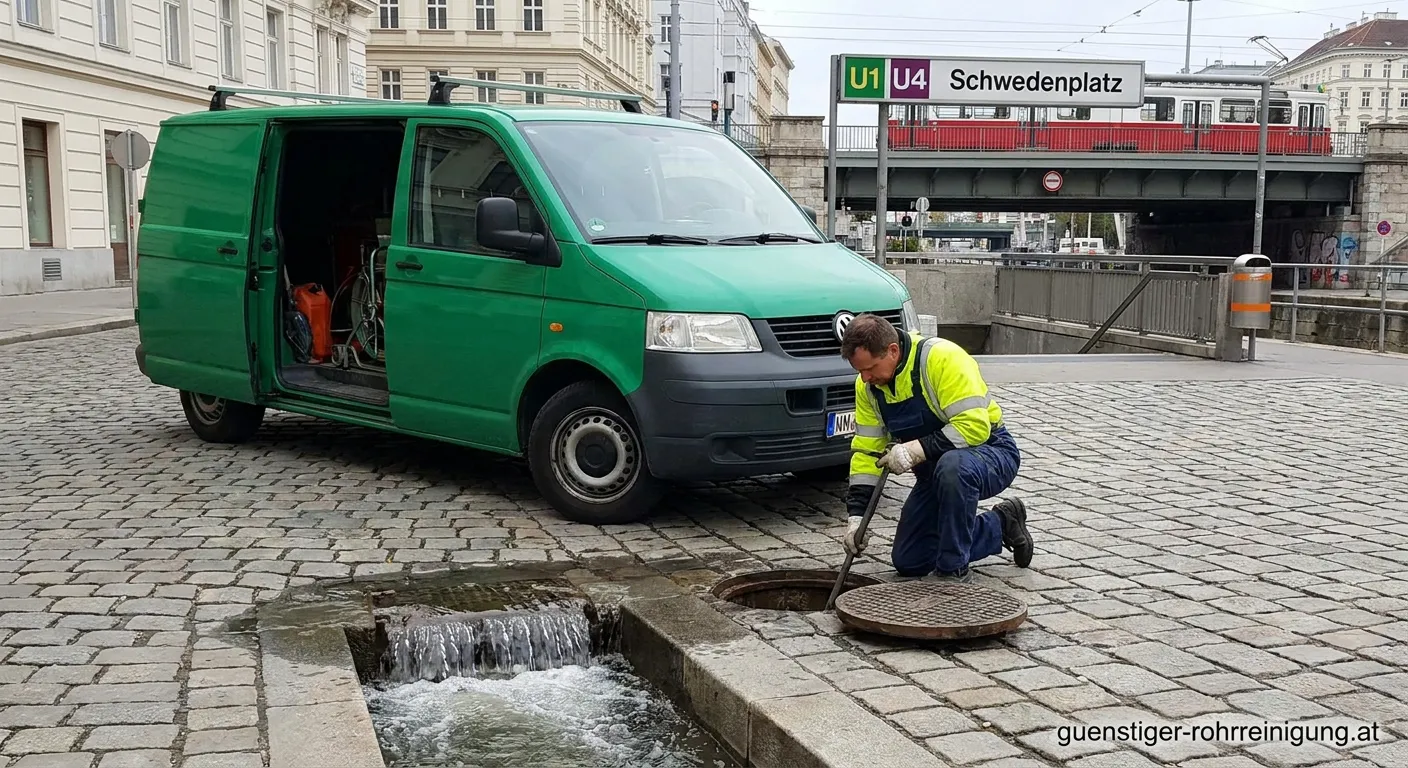 Rohrreinigung behebt Verstopfung am Schwedenplatz